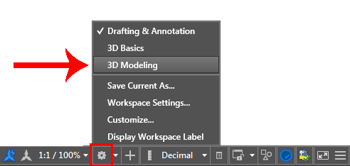 Change Workspace in AutoCAD 2016 Change Workspace in AutoCAD 2016