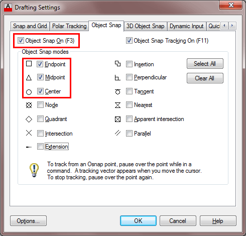 Osnap Settings Dialog Box