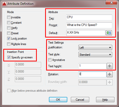 Attribute Definition Dialog Box Attribute Definition Dialog Box