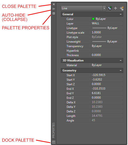 Properties Palette in AutoCAD Properties Palette in AutoCAD
