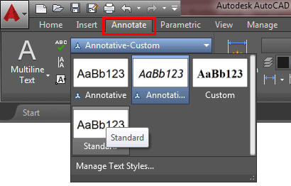 autocad text styles chart