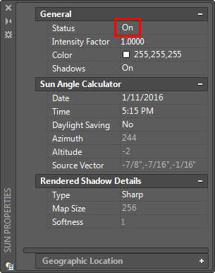 Sun Properties in AutoCAD 2016 Sun Properties in AutoCAD 2016
