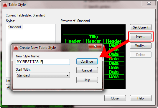 Create New Table in AutoCAD