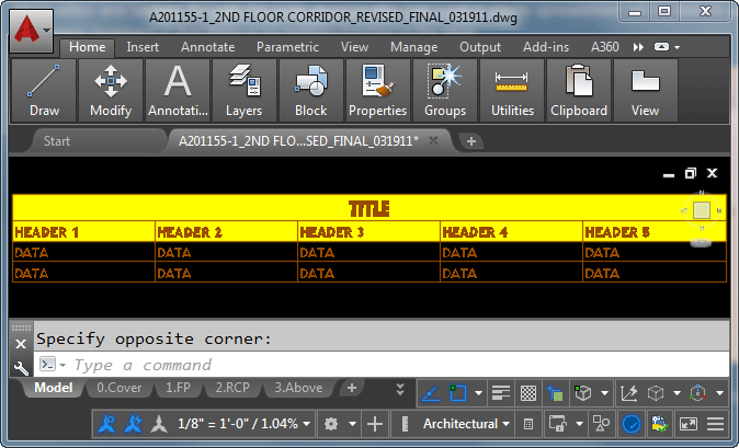 Formatted table in AutoCAD